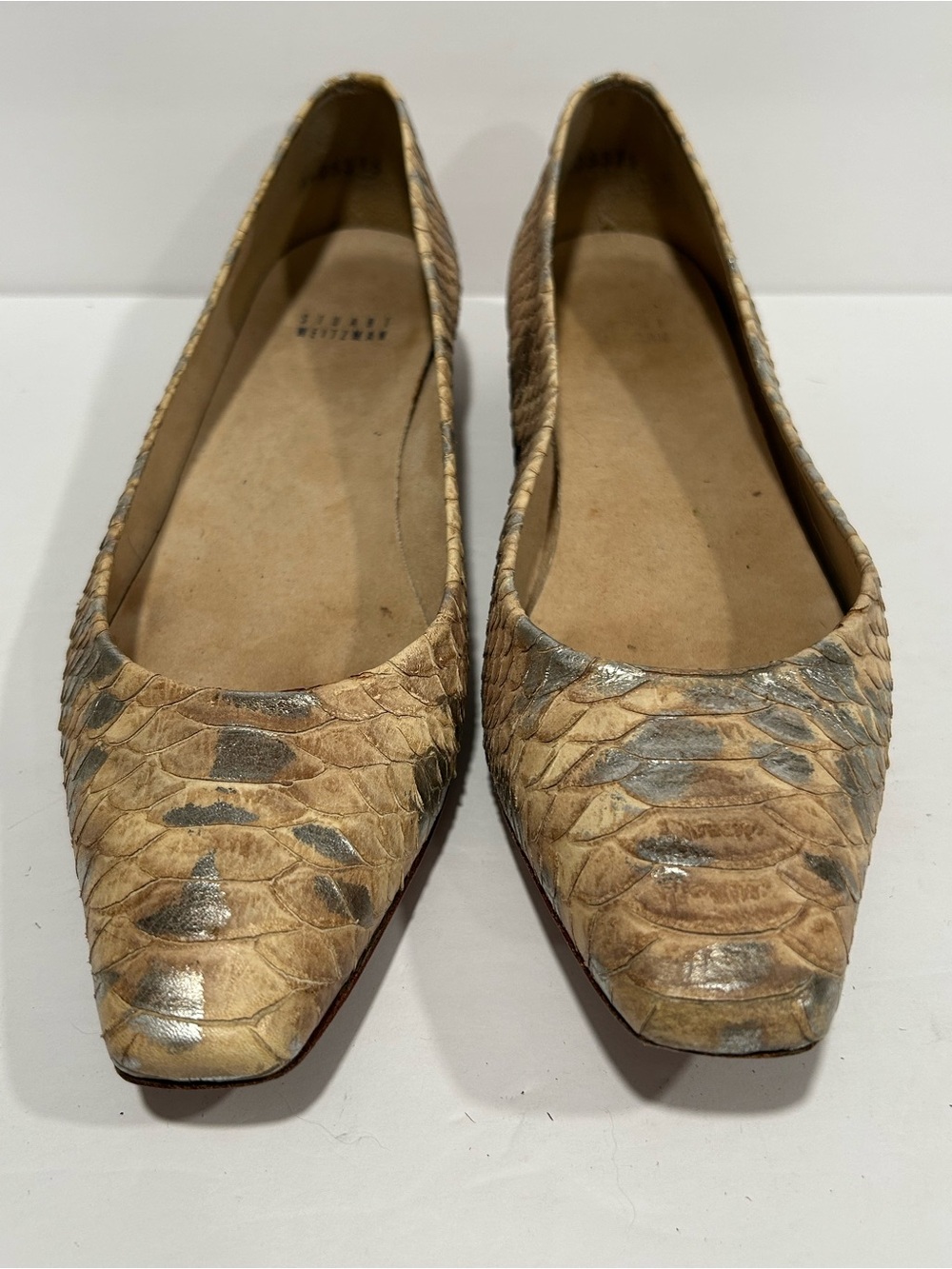 Stuart Weitzman Leather (snake Print) Ballet Flats Metallic Gold Silver Size 8.5